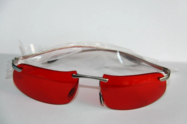 Farb Brille Sonnenbrille  Gläser Rot Rahmenlos Bügel Silberfarben Aus Metall