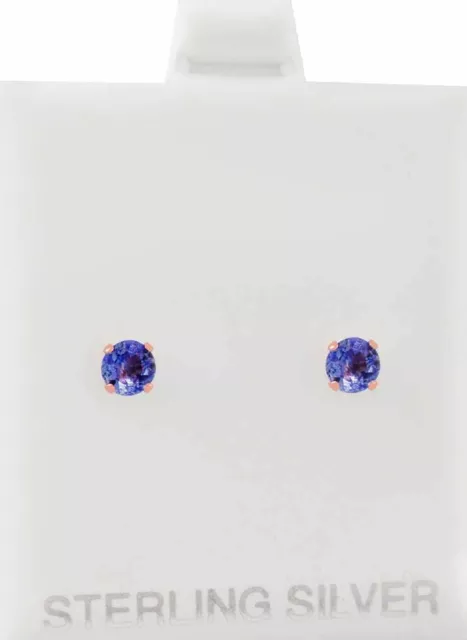 GENUINE 0.50 Cts TANZANITE STUD EARRINGS 925 SILVER (ROSE TONE)- New With Tag