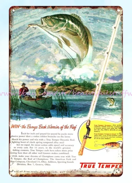 outdoor reproductions 1948 True Temper Crippled Shad Fishing Lure metal tin sign