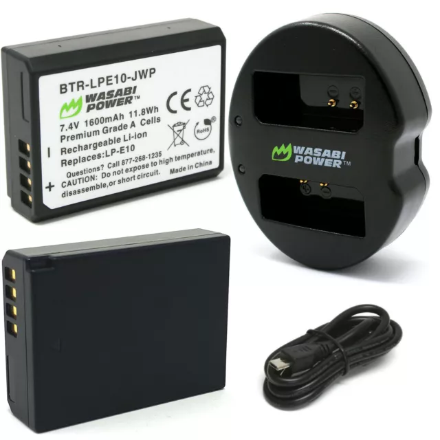 Wasabi Power Battery (2-Pack) and Dual Charger for Canon LP-E10