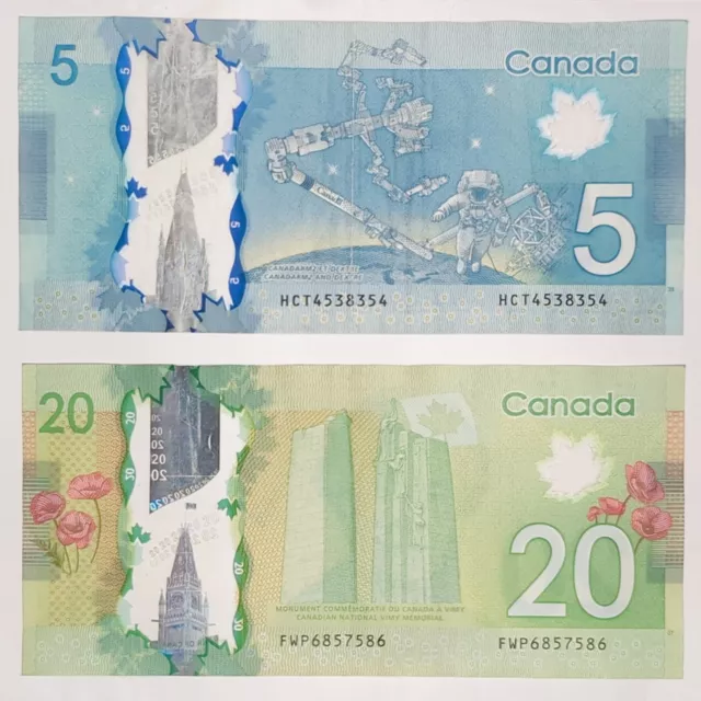 💵Set Of 2 Fancy Serial Number Canadian Notes $5 And $20 4 Digit Radar Bills 💵