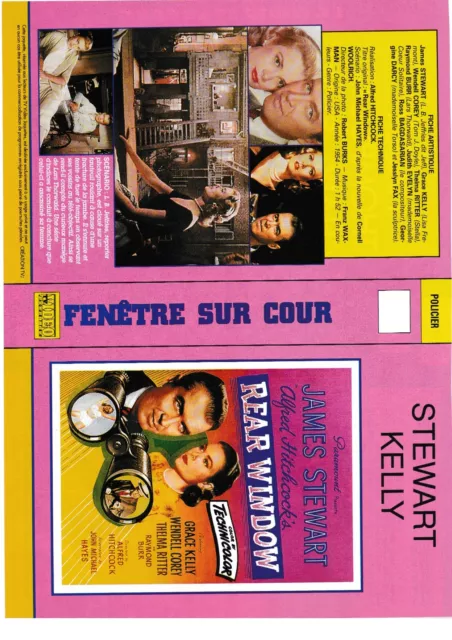 JAQUETTE VHS (seule) : FENETRE SUR COUR / LA CHAIR ET LE SANG