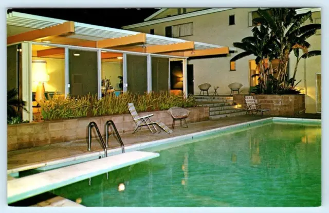 SANTA BARBARA, California CA ~ Roadside ORANGE TREE Motel Pool 1960-70s Postcard