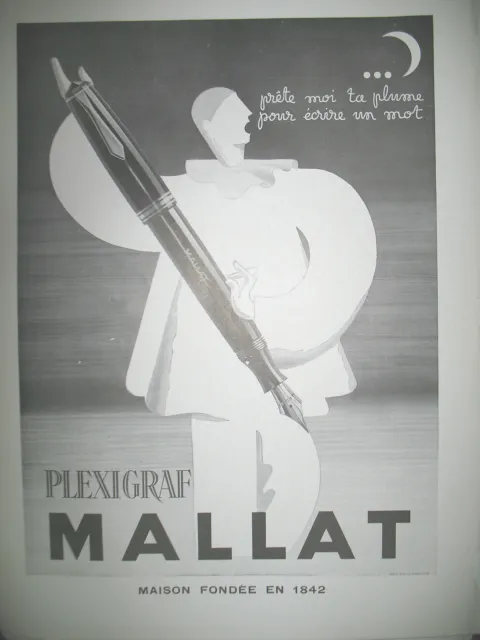 Publicite De Presse Mallat Stylo Plume Plexigraf Pierrot Prete Moi ... Ad 1949