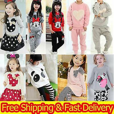 Kids Baby Girls Clothes Outfits T-shirt Tops + Pants Fashion Tracksuit Winter UK