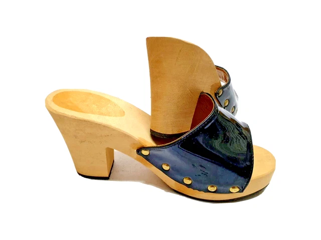 Sabots  Chaussons Femme Noire Talon ⭐ Cuir Vernis ⭐ Sabots Mules Femmes 下駄 木屐