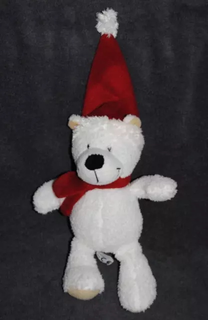 Peluche Doudou Ours Blanc KINDER FERRERO Echarpe Bonnet Rouge Noël 24 Cm NEUF