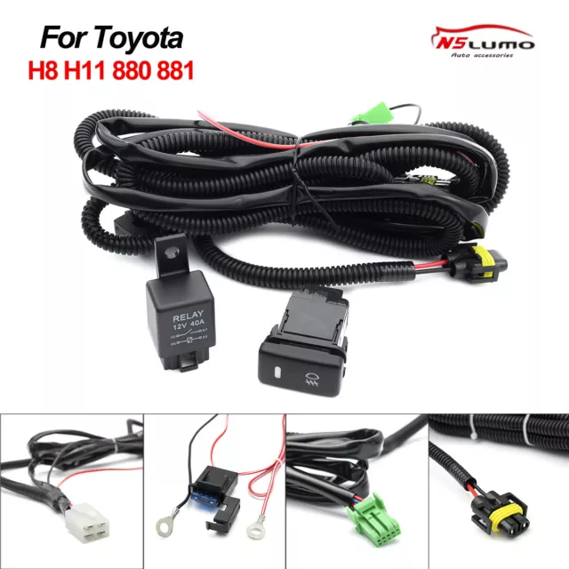 For Toyota H8 H11 880 881 LED Fog Light 4-Pin Relay ON/OFF Switch Wiring Harness