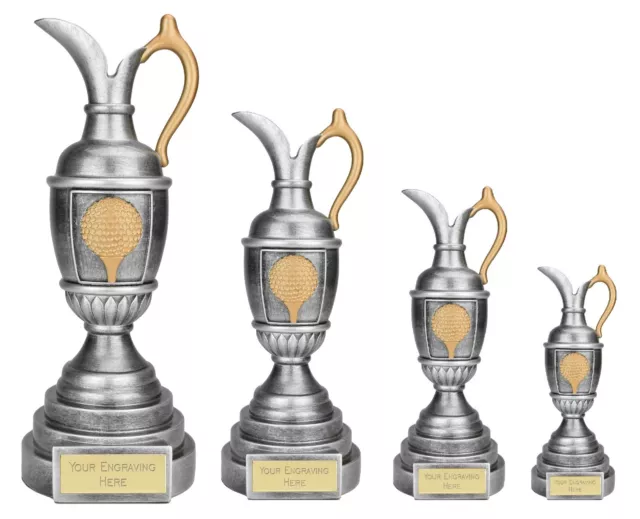 Personalised Antique Silver Golf Cup Claret Jug Trophy Award, 4 Sizes Engraved