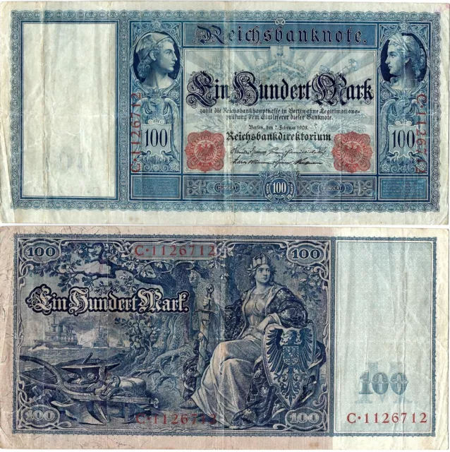 Reichsbanknote 100 Mark 1908 Berlin Reichsbank DEU-32 Ro.35 P-35