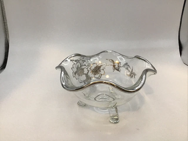 Rockwell Silver Co. Vintage Princess Line 3 Footed Bowl W/Silver Overlay 3