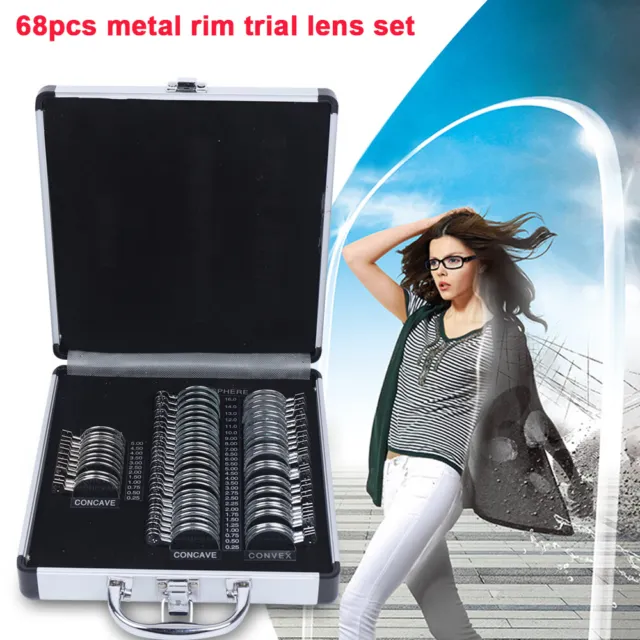 Optical Trial Lens Set Optometry Kit Metal Rim Aluminium Box Trial Frame 68* HOT