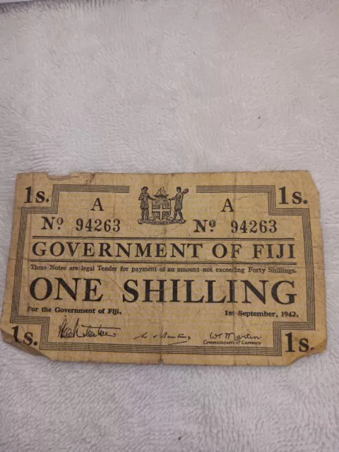 1942 Gov. Of Fiji One Shilling