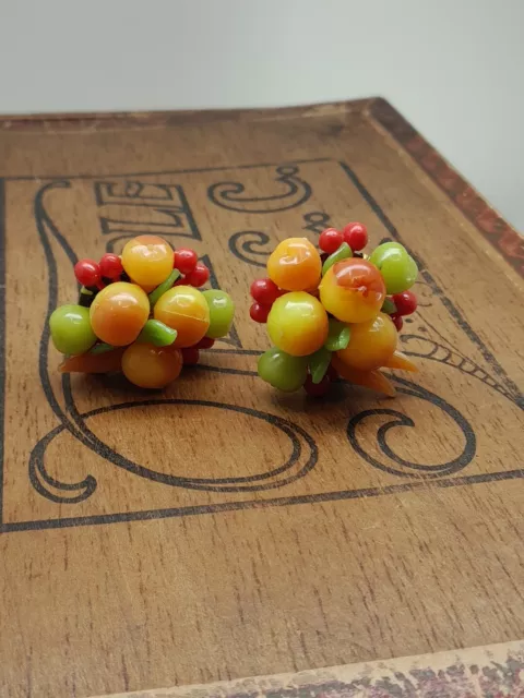 Vtg 1960s W. Germany Fruit Salad Plastic Fruit Earrings-Buy3ShipFree