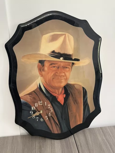 Vintage John Wayne Portrait Wall Clock Tested Works 22x15”