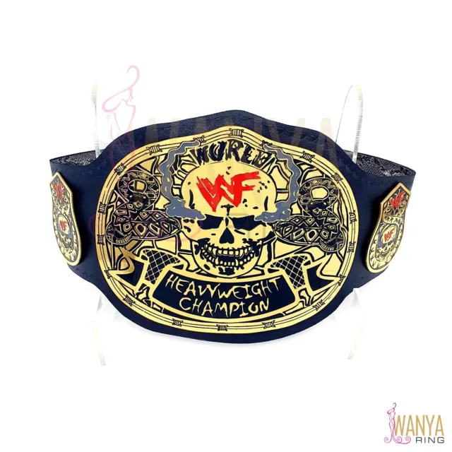 WWF Smoking Skull Champion Belt Replica Black Leather Adult 2mm Brass Plates