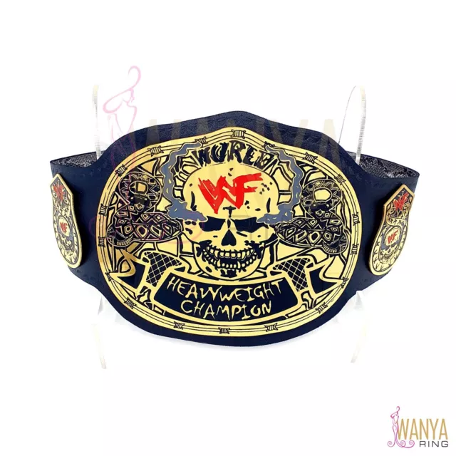 WWF Smoking Skull Champion Belt Replica Black Leather Adult 2mm Brass Plates