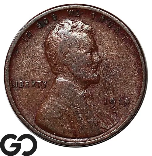 1914-D Lincoln Cent Wheat Penny, Key Date Denver Issue ** Free Shipping!