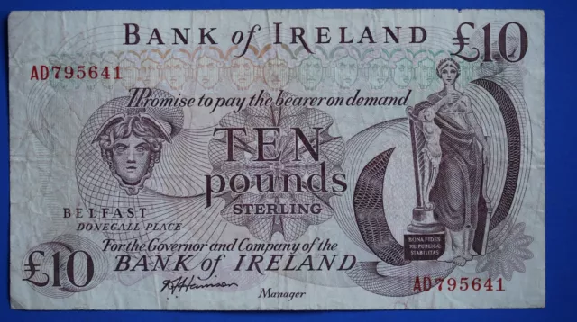 1984 Bank of Ireland, Ten pound, Harrison, £10 banknote, "AD"  [28910]