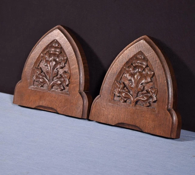 *Pair of Gothic Carved Architectural Panels/Trim in Solid Oak Wood Salvage 3