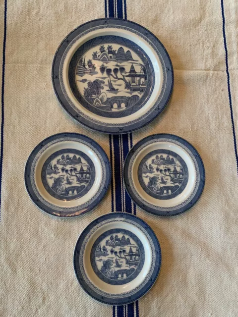 Wood & Sons Woods Ware Blue English Transferware Set of 4 Plates Canton Pattern