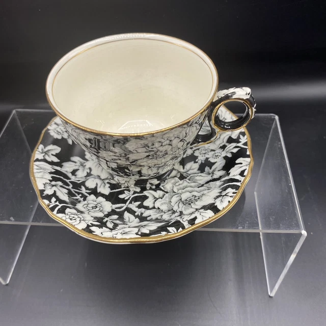 Vtg Royal Winton Grimwades PEONY, Black White Flowers Cup & Saucer Chintz Coffee 2