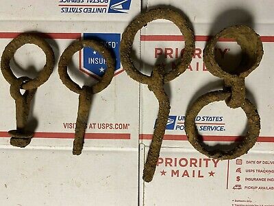 Antique Primitive Hand Forged Rustic Hitching Rings Dug Farm Barn Art Decor C8