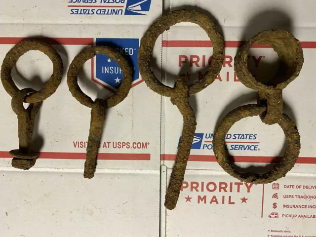 Antique Primitive Hand Forged Rustic Hitching Rings Dug Farm Barn Art Decor C8