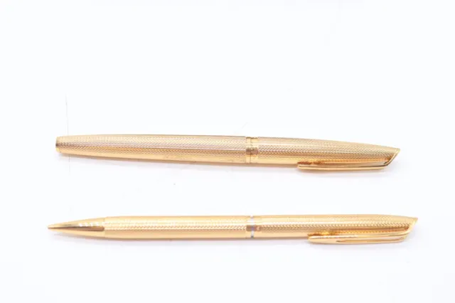 F Vintage Waterman Gold Plated Set Inc. 18k Gold Nib Fountain Pen, Pencil Boxed
