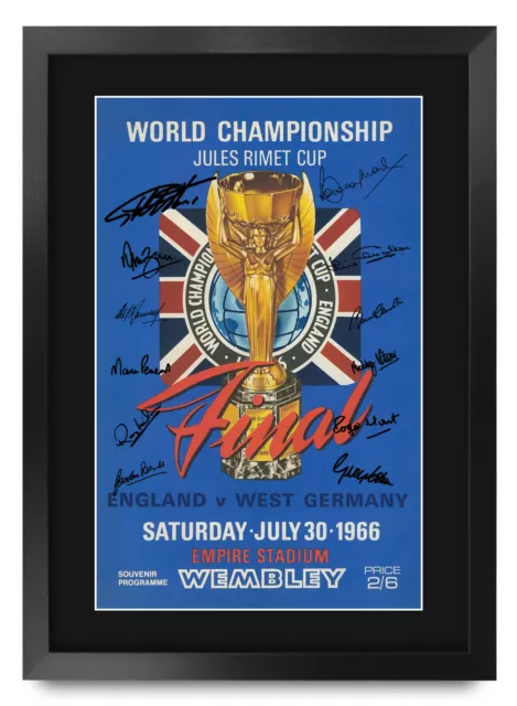 England 1966 World Cup Final 3 Lions A3 Framed Signed Poster for Football Fans