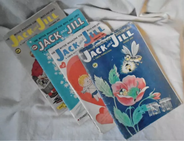 Vintage Jack & Jill Childrens Magazines Lot of 4 Nov 1958, Jan Feb Aug 59.