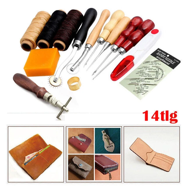 14tlg Leder Werkzeug Ledernadeln Lederhobel Stitching Sattler DIY Handwerk Set *