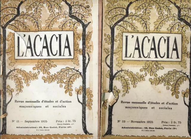 L'acacia revue maçonnique n°21 et 23 franc-maçonnerie 1925