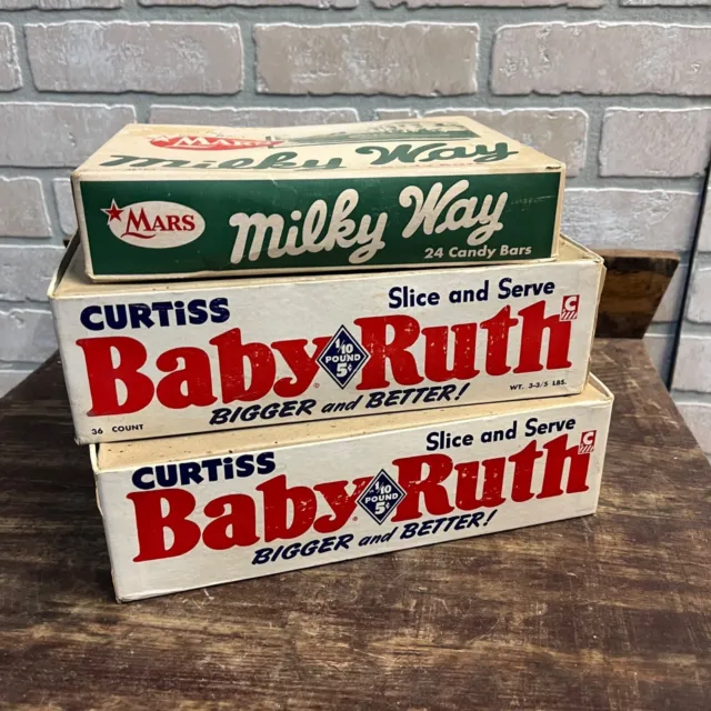 Vintage Lot of 3 Candy bar Boxes Baby Ruth Curtis Mars Milky Way