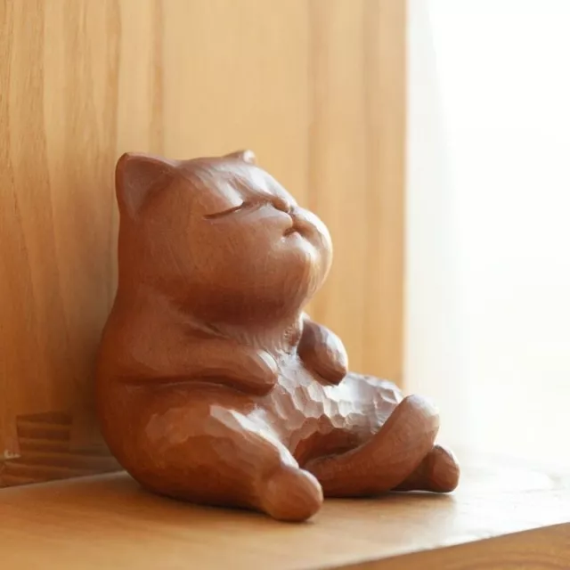 Maitreya Cat - Hand Carved Wooden cat Statue Figurine Sculpture Home Decor Gift