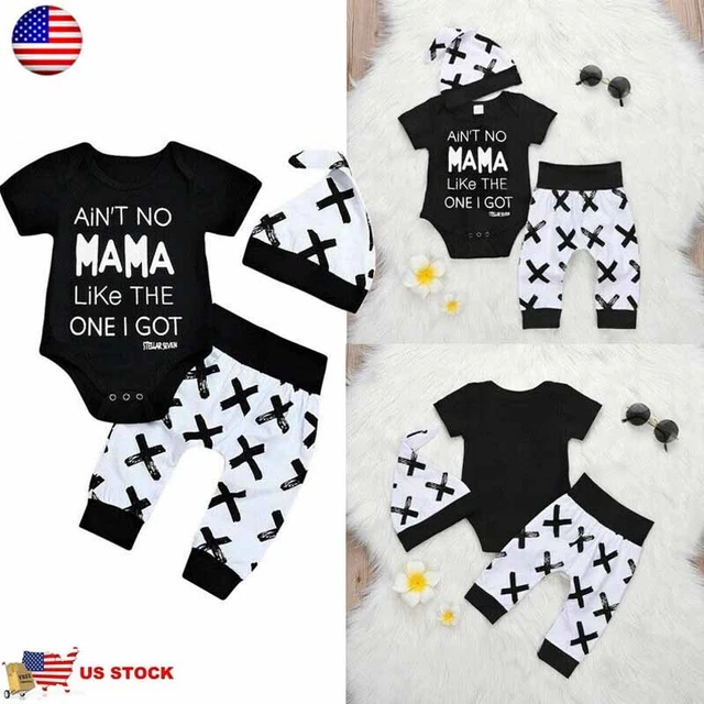 3PC Baby Newborn Boy Girl Tops Romper Bodysuit Jumpsuit Hat Outfits Clothes Set