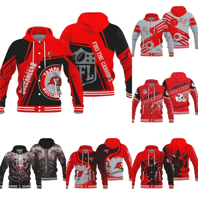 Tampa Bay Buccaneers Hooded Varsity Jacket Casual Button Letterman Coat Outwear