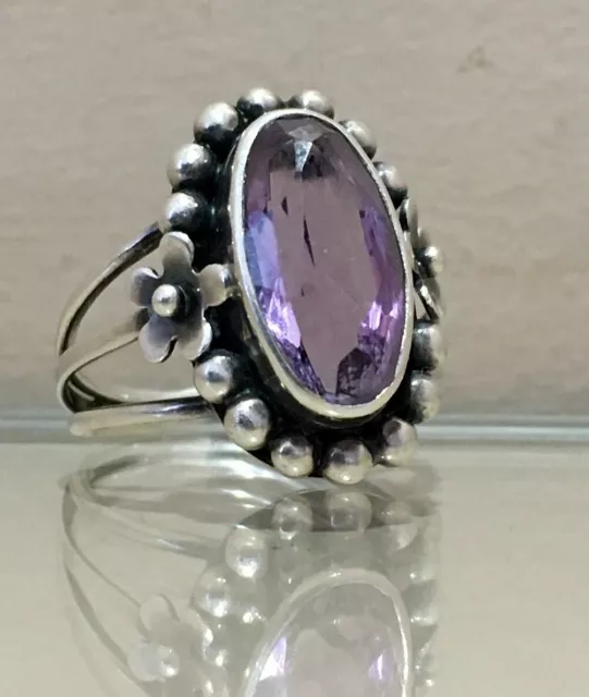 Ring №17 Vintage Violet Lavender Stone Ring Silver 875☆USSR Ring 8 size 5.03 gr.