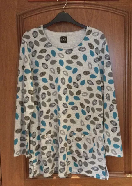 LADIES TIGI TUNIC Top Size 14 16 Green Grey With Pockets. 4.99