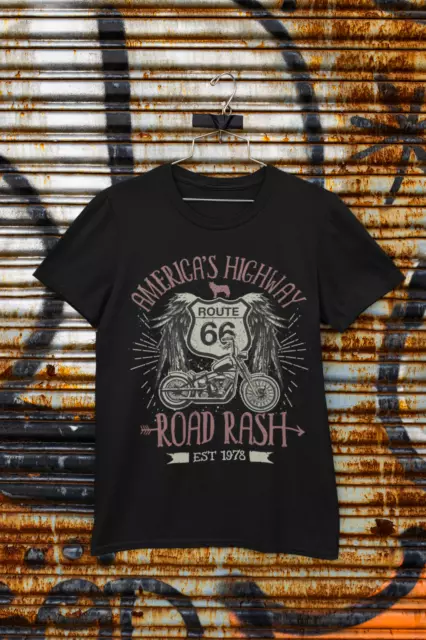 T-Shirt Route 66 America's Highway Road Rash Biker Motorrad klassisches Design