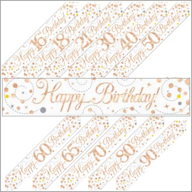 Rose Gold Sparkling Fizz Holographic Foil Birthday Banner & Bunting Decorations
