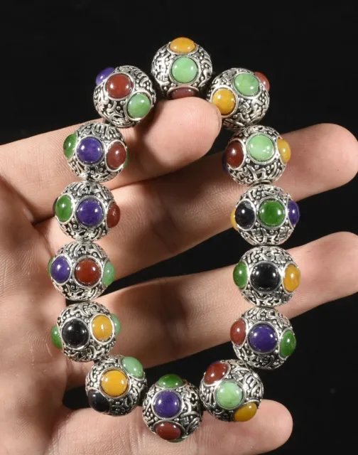 8CM Old Tibet Miao Silver Gems Amulet Exorcism Jewelry Bracelet Chain bracelet