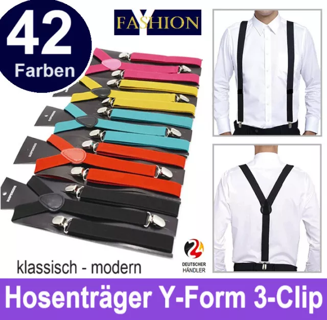 Hosenträger Herren Damen, Hosen Träger Y Form, 3-Clip, extra stark, verstellbar