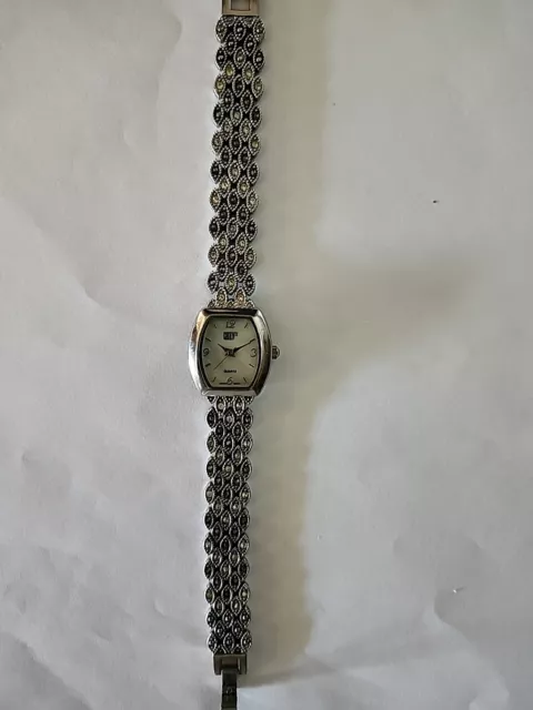 Vintage Gruen II Ladies Bracelet Silver Tone Watch, Crystal/Marcasite, Works