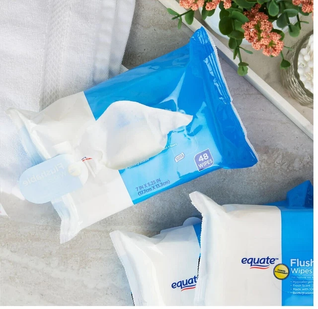 Equate 240 Count Fresh Scent Flushable Wipes, 5 Packs of 48 Wipes