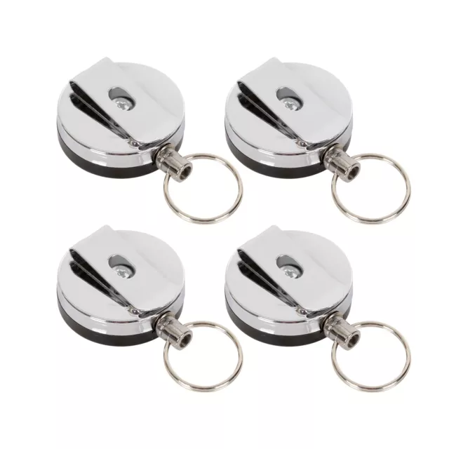 Retractable Keychain Clip Heavy Duty Recoil Key Chain Holder Ring Badge Round 4x