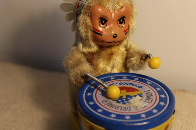 ANCIEN JOUET MÉCANIQUE Singe Monkey Indien tambour EUR 25,00 - FR
