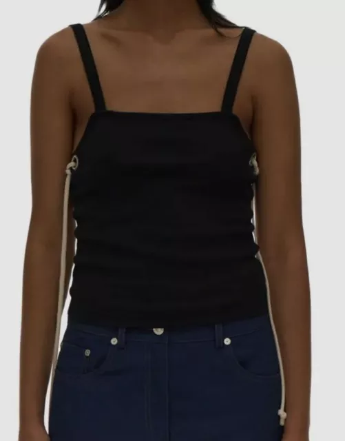 $125 Helmut Lang Women's Black Rope Accent Cotton Tank Top Size L