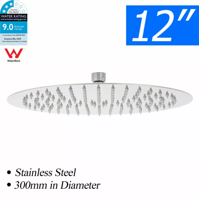 WELS 12" Large Thin Stainless Steel Round Rainfall Shower Over Head Watermark