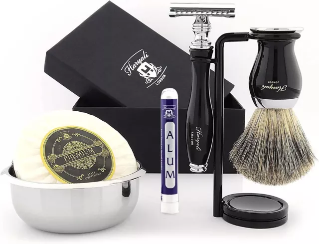 Kit de toilettage classique homme rasoir de sécurité et blaireau brosse à raser les cheveux par Haryali